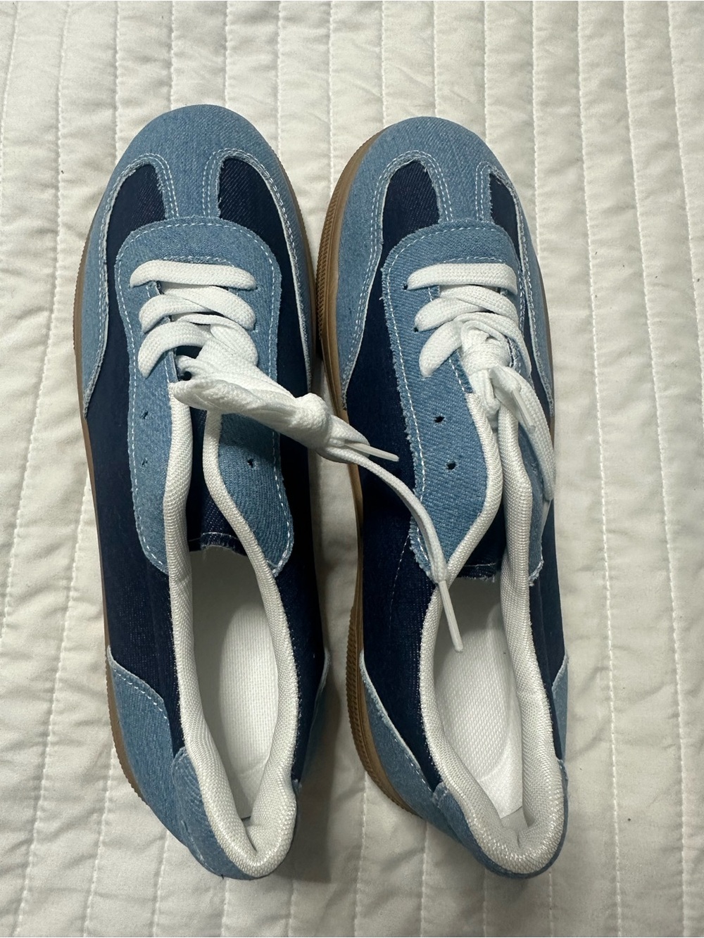 Two-Tone Denim Lace-Up Sneakers - Light & Dark Blue